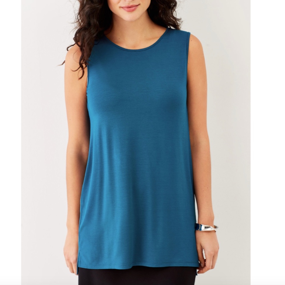 NWT J. Jill Wearever Tank Size XS Ocean Blue 28" Long Rayon Knit with Defect